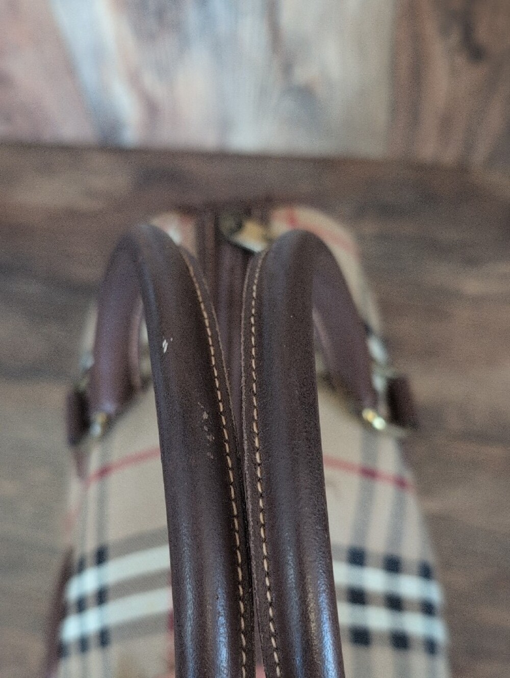 Burberry Vintage Nova Haymarket Check Print Woven Pattern Leather Trim - Picture 8 of 16